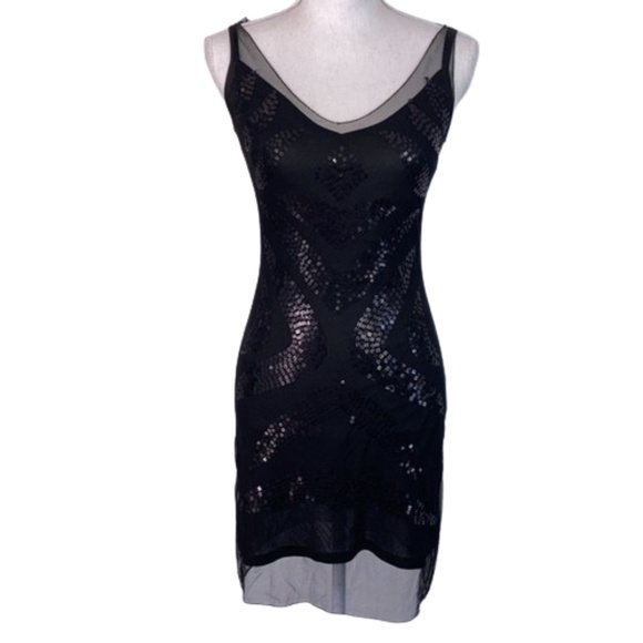 H&M black sequin dress mini little black dress size 4 sequins - Picture 1 of 11